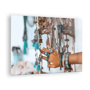 Obraz na skle - Ruka s boho šperkami dojímavá etnická dekorácia - 70x50cm - Miestne poklady - Moderná nástenná dekorácia do obývacej izby a spálne ARTTOR