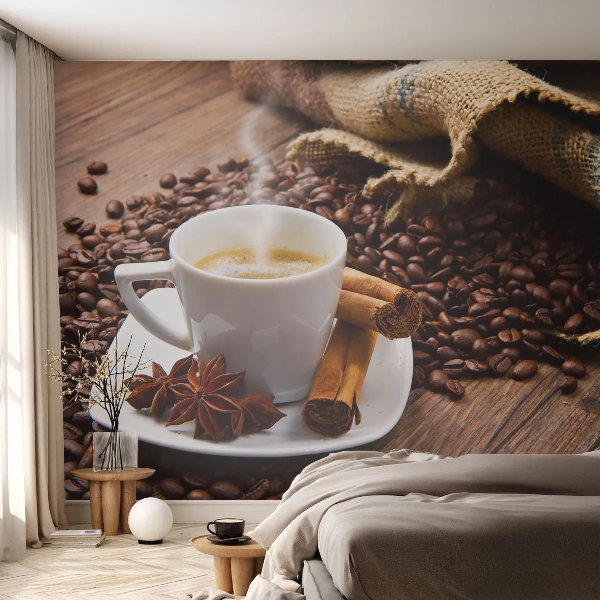 Samolepiaca Fototapeta Deluxe Sticker - Pikantná chuť a aróma - Gastronómia, Káva, Škorica - 250x175 cm