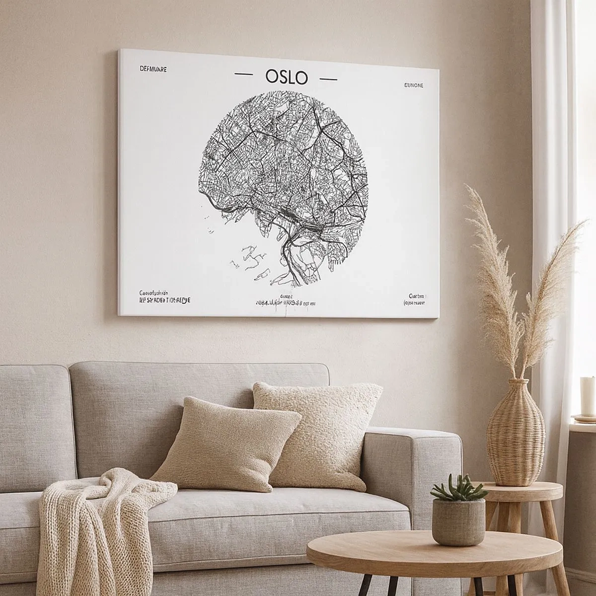 Obraz na plátne - Mapa Osla v minimalistickom čiernobielom štýle. - 70x50cm - Anatómia Osla - Moderná nástenná dekorácia do obývacej izby a spálne ARTTOR