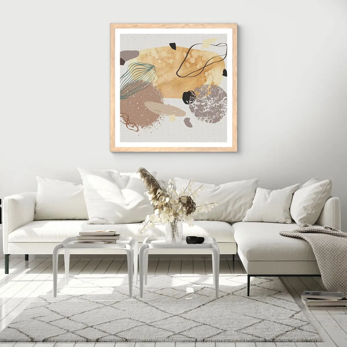 Plagát v ráme zo svetlého duba - Abstraktná slivka - 40x40 cm