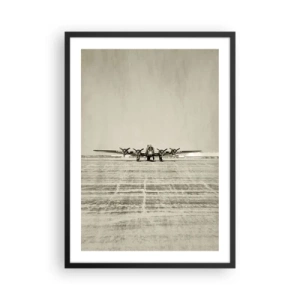Plagát v čiernom ráme - Vintage lietadlo na dráhe - 50x70cm - Ako vždy pripravený - Moderná nástenná dekorácia do obývacej izby a spálne ARTTOR