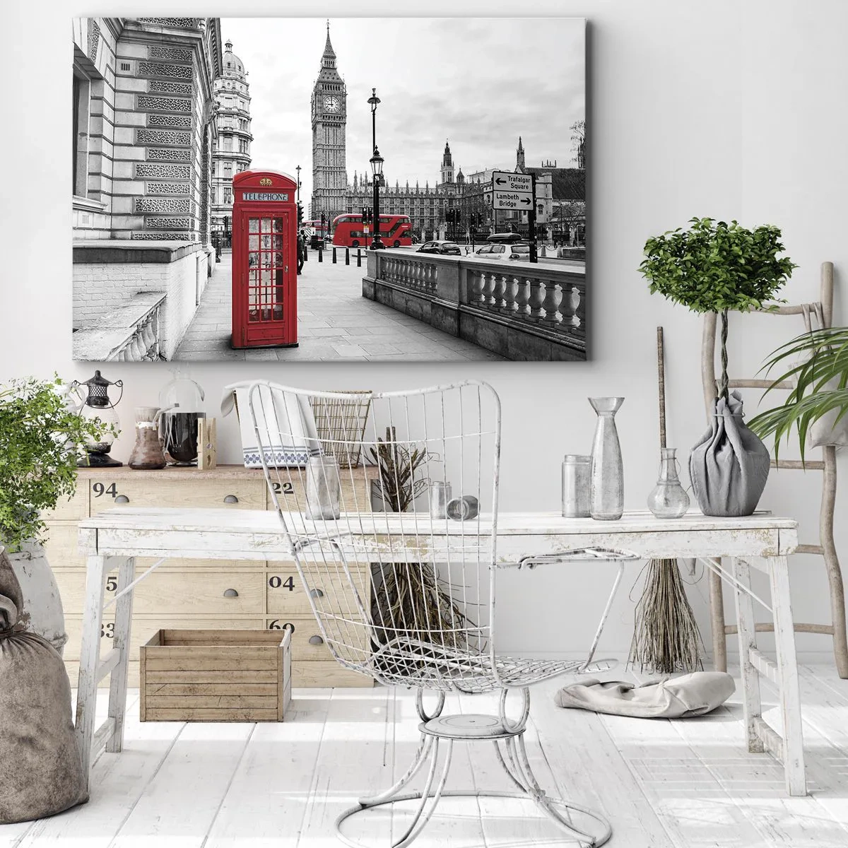Obraz na plátne - Červená telefónna búdka s Big Benom v pozadí v Londýne - 70x50cm - Nepochybne Londýn - Moderná nástenná dekorácia do obývacej izby a spálne ARTTOR