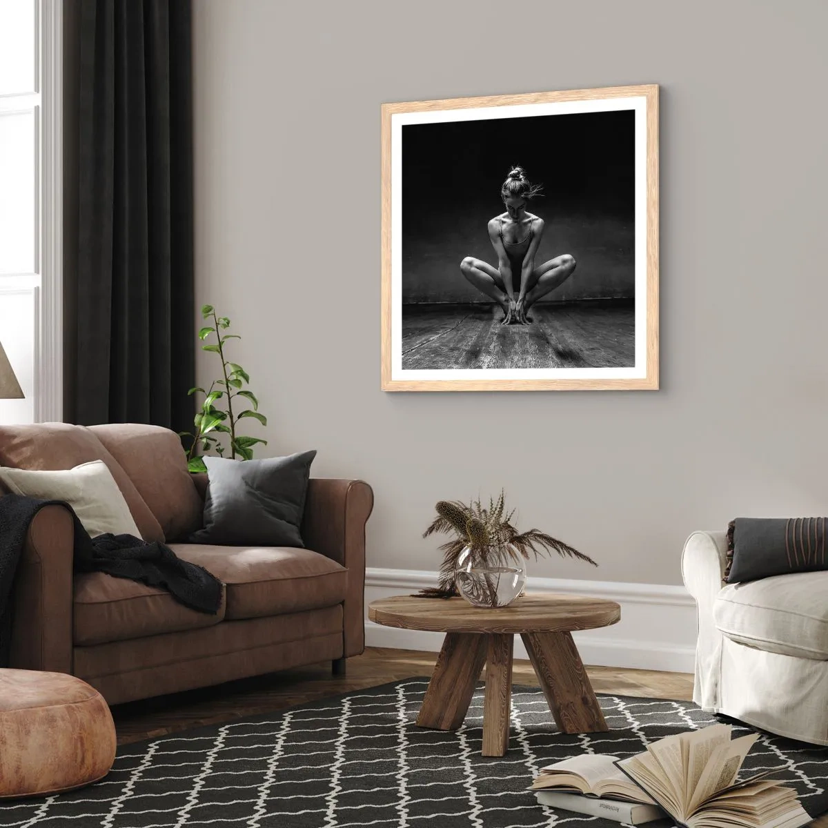 Plagát v ráme zo svetlého duba - Koncentrácia tanečnej energie - 50x50 cm