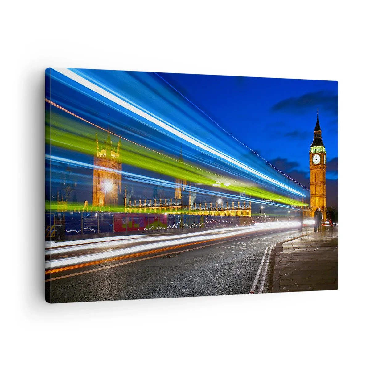 Obraz na plátne - Big Ben v noci s efektom svetiel v pouličnej premávke - 70x50cm - Pod dohľadom Big Bena - Moderná nástenná dekorácia do obývacej izby a spálne ARTTOR
