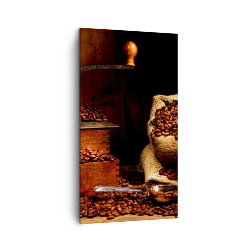 Obraz na plátne - Zátišie so zrnkami kávy a mlynčekom - 45x80 cm