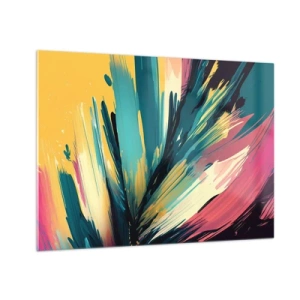Obraz na skle - Dynamické ťahy štetcom v žiarivých farbách - 70x50cm - Kompozícia – explózia radosti - Moderná nástenná dekorácia do obývacej izby a spálne ARTTOR