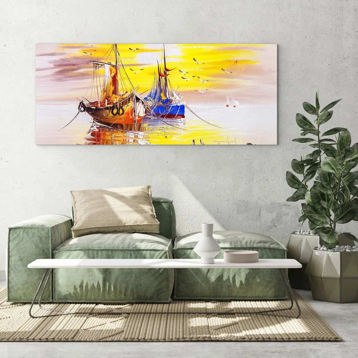 Obraz na skle - Zaslúžený odpočinok v prístave - 100x40 cm