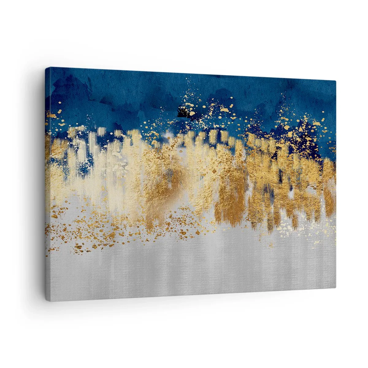 Obraz na plátne - Abstraktná kompozícia v odtieňoch zlatej a tmavomodrej. - 70x50cm - Moderná kompozícia s iskrou - Moderná nástenná dekorácia do obývacej izby a spálne ARTTOR