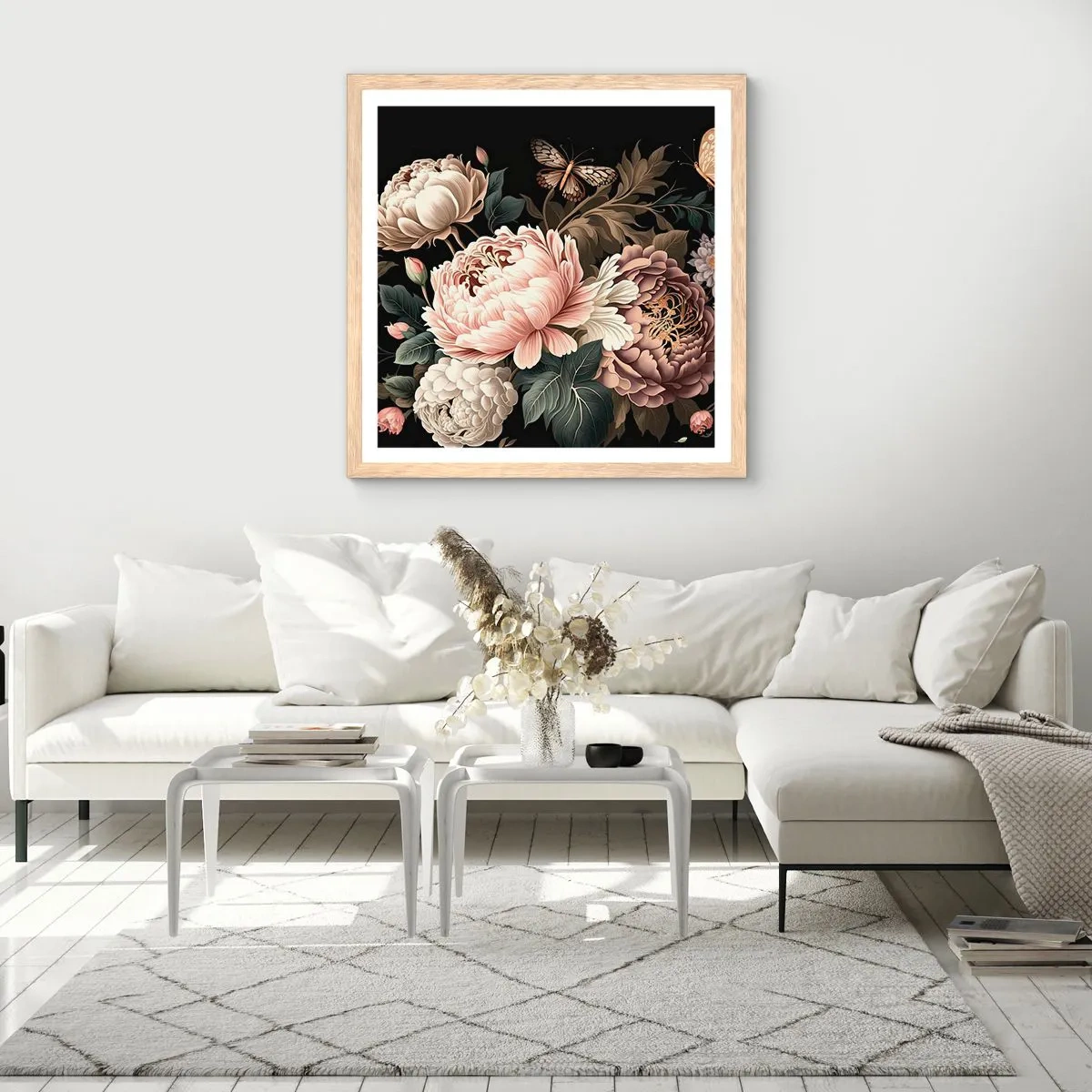 Plagát v ráme zo svetlého duba - V barokovom štýle - 60x60 cm