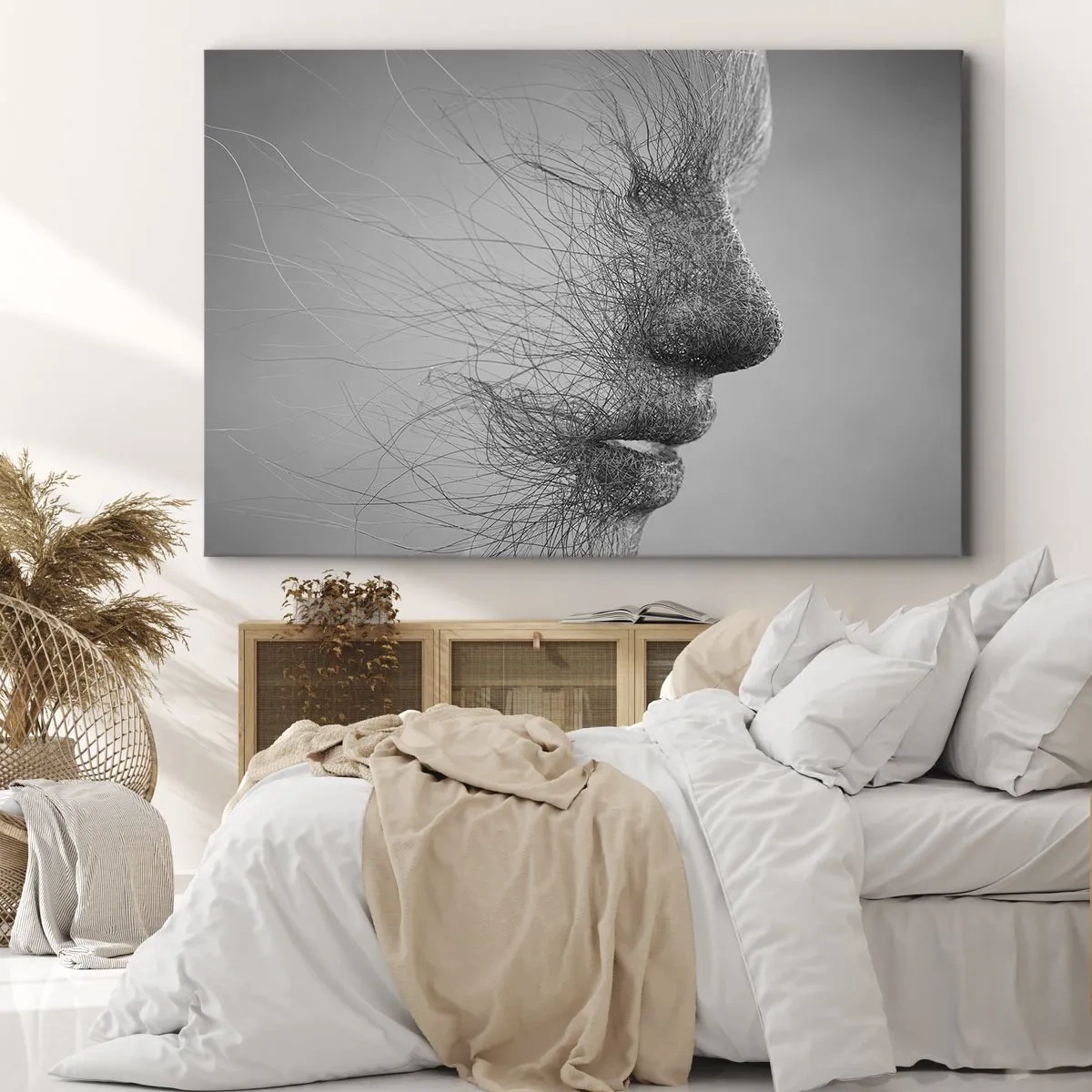 Obraz na plátne - Umelecký profil tváre vytvorený jemnými líniami - 70x50cm - Duch vetra - Moderná nástenná dekorácia do obývacej izby a spálne ARTTOR