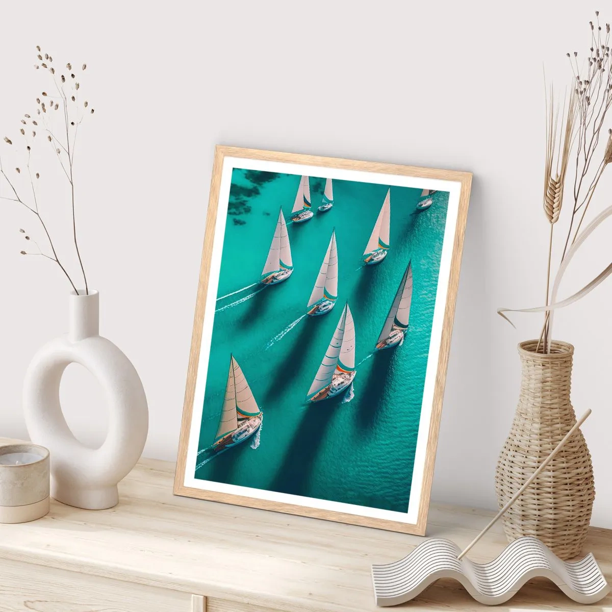 Plagát v ráme zo svetlého duba - Zápasenie s vetrom - 40x50 cm