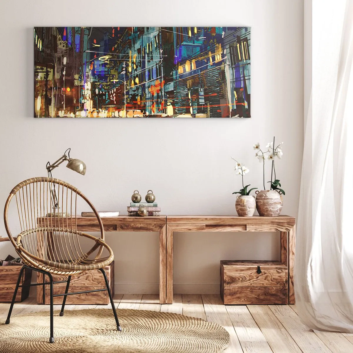 Obraz na plátne - Večerný pouličný ruch - 100x40 cm