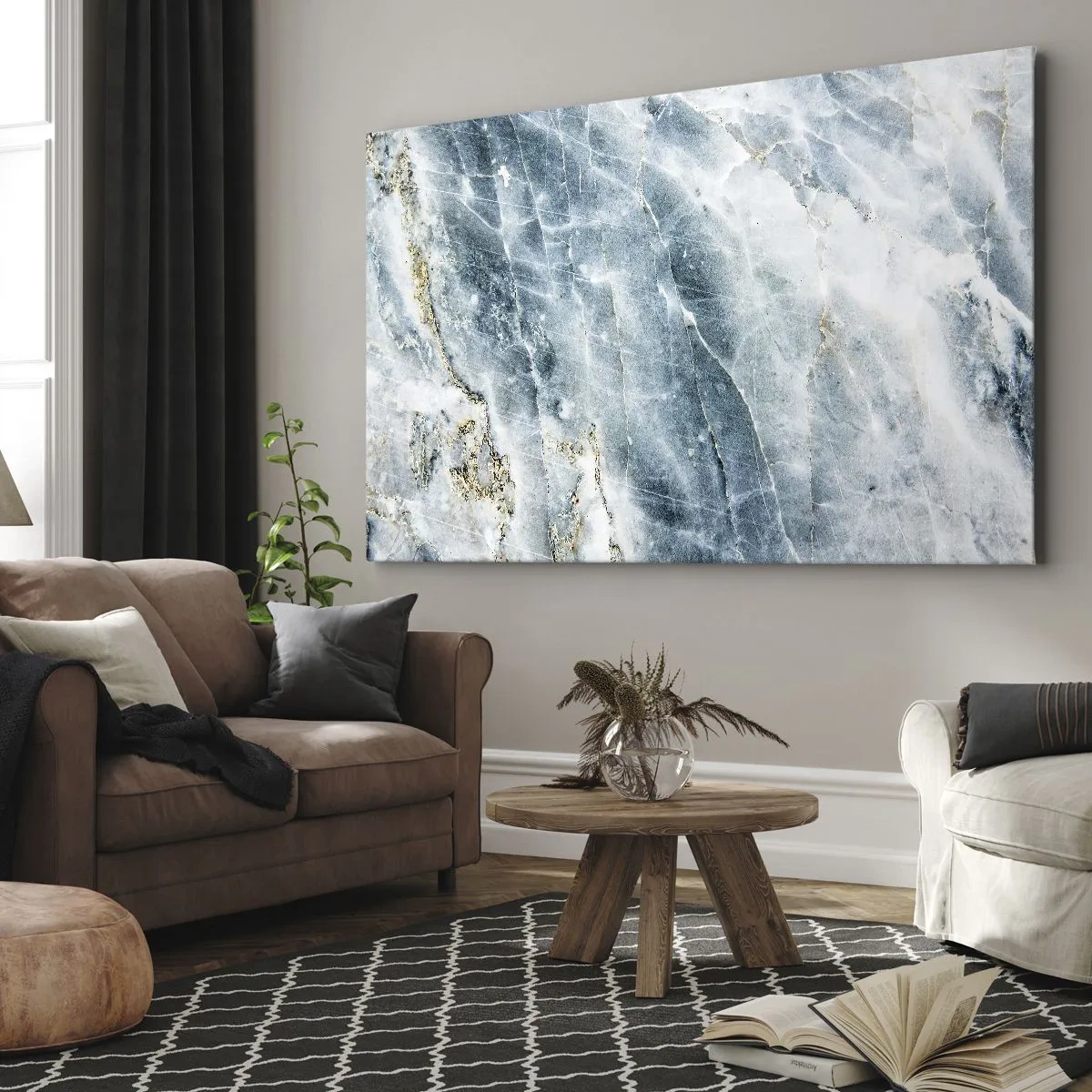 Obraz na plátne - Mramorová textúra v odtieňoch modrej a bielej - 70x50cm - Ľadový svet - Moderná nástenná dekorácia do obývacej izby a spálne ARTTOR