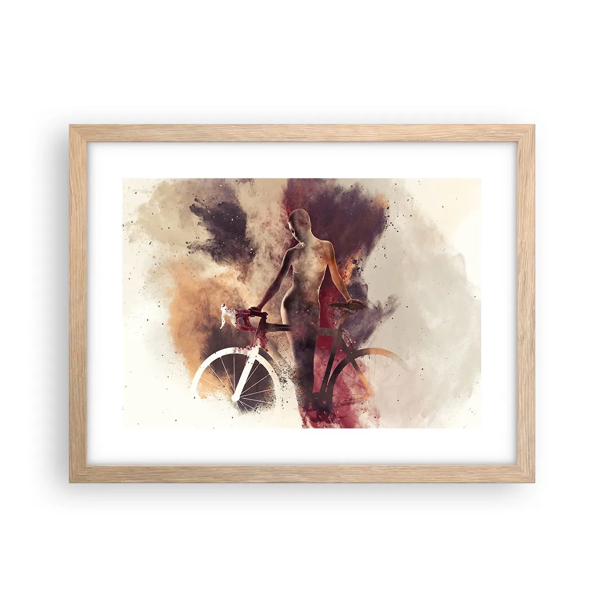 Plagát v ráme zo svetlého duba - Cyklistická duša v mramorových tvaroch - 40x30 cm