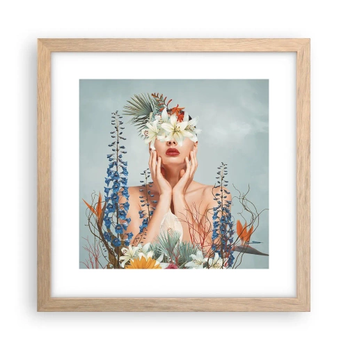 Plagát v ráme zo svetlého duba - Žena – kvetina - 30x30 cm