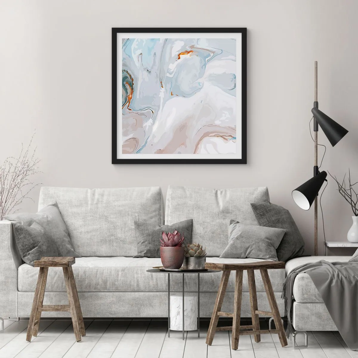 Plagát v čiernom ráme - Povznesená biela - 50x50 cm