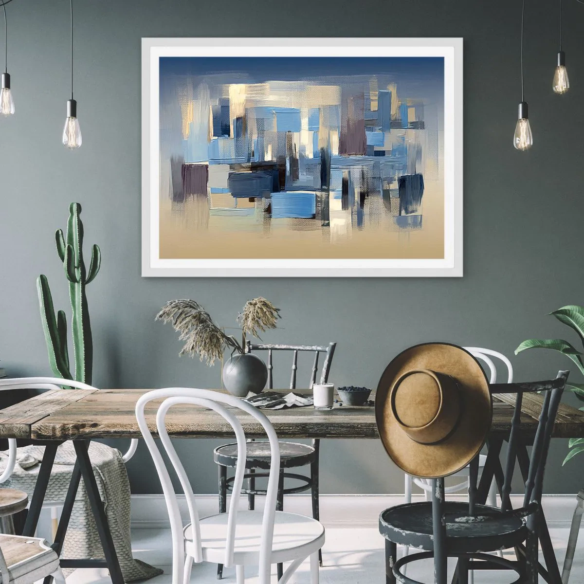 Plagát v bielom ráme - Modrá konštrukcia - 70x50 cm