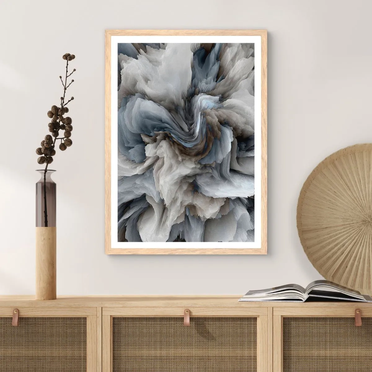 Plagát v ráme zo svetlého duba - Kameň a kvet - 30x40 cm