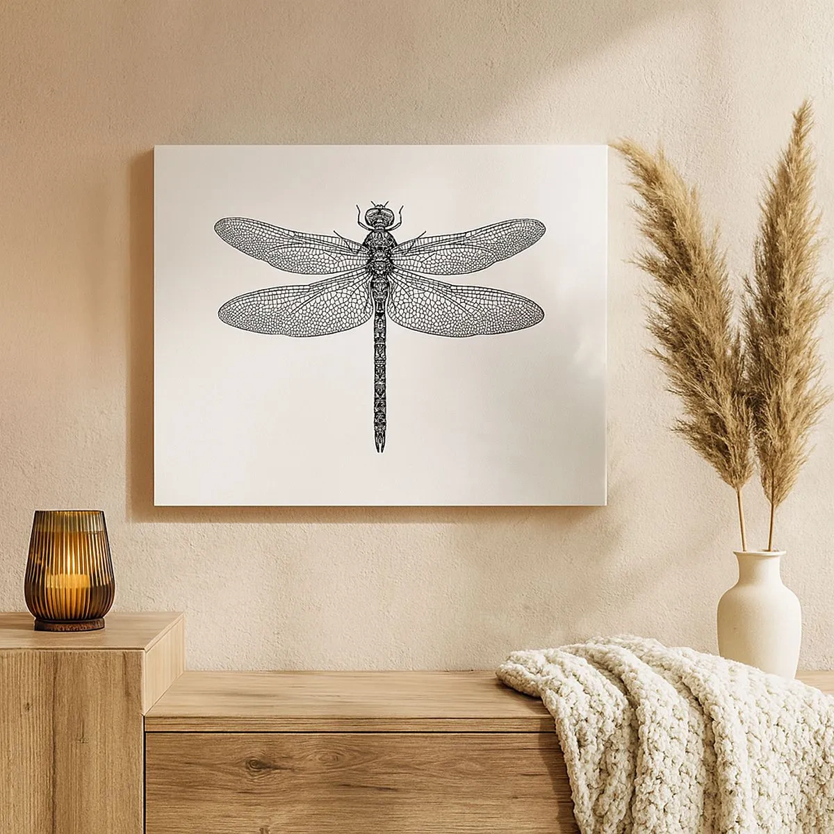 Obraz na plátne - Čiernobiela kresba vážky na bielom pozadí v minimalistickom štýle - 70x50cm - Presnosť prírody - Moderná nástenná dekorácia do obývacej izby a spálne ARTTOR