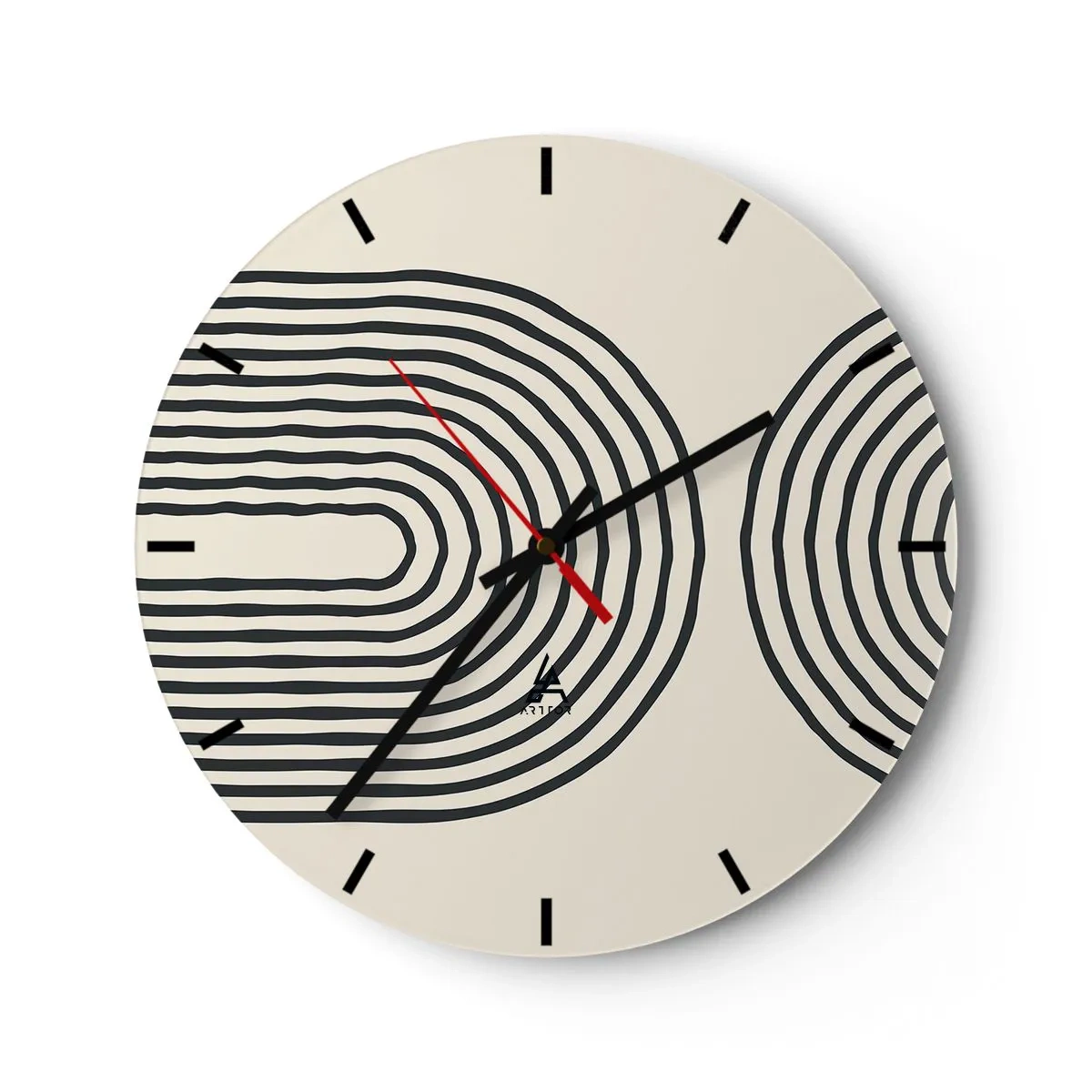 Nástenné hodiny - Geometrické čiary v tvare sústredných vĺn na béžovom pozadí - 30x30cm - Už čoskoro… - Moderná nástenná dekorácia do obývacej izby, kuchyne a spálne ARTTOR