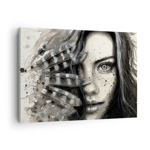 Obraz na plátne - Umelecký portrét ženy s abstraktnými detailmi - 70x50cm - Divoká krása - Moderná nástenná dekorácia do obývacej izby a spálne ARTTOR
