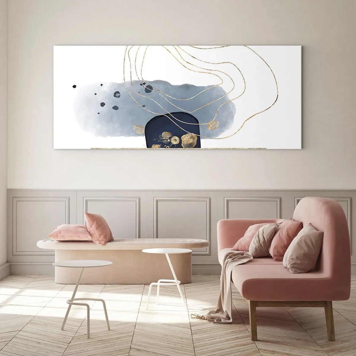 Obraz na skle - Modro-zlatá fantázia - 100x40 cm