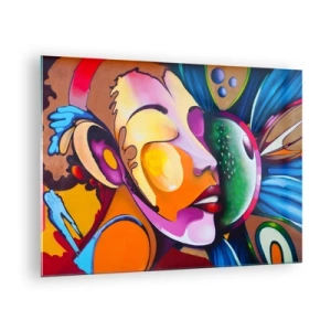 Obraz na skle - Farebná abstrakcia tvárí v štýle pouličného umenia - 70x50cm - Dotknúť sa farbou - Moderná nástenná dekorácia do obývacej izby a spálne ARTTOR