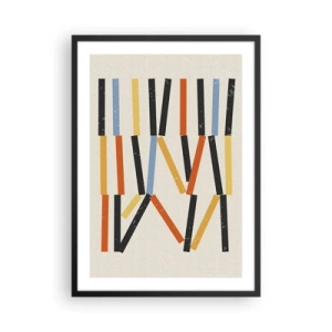Plagát v čiernom ráme - Farebná geometrická abstrakcia so zvislými čiarami - 50x70cm - Kompozícia na úrovni - Moderná nástenná dekorácia do obývacej izby a spálne ARTTOR