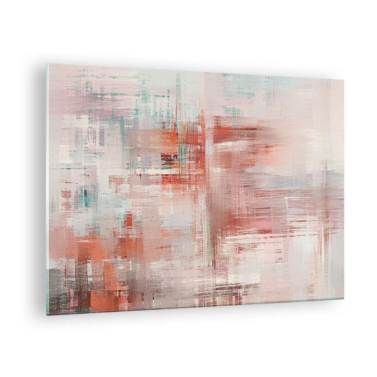 Obraz na skle - Abstraktná kompozícia v odtieňoch červenej a béžovej. - 70x50cm - Zahmlené. Ale ružové - Moderná nástenná dekorácia do obývacej izby a spálne ARTTOR