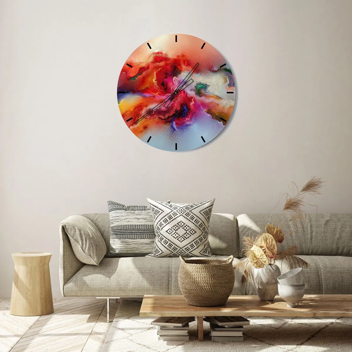 Nástenné hodiny - Abstraktná zmes farieb vytvára dynamickú kompozíciu. - 30x30cm - Ako zachytiť sny - dym - Moderná nástenná dekorácia do obývacej izby, kuchyne a spálne ARTTOR
