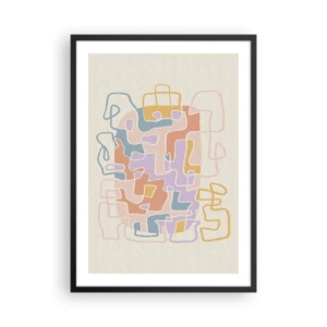 Plagát v čiernom ráme - Farebná abstrakcia s nepravidelnými čiarami na svetlom pozadí - 50x70cm - Labyrint – veselé dobrodružstvo - Moderná nástenná dekorácia do obývacej izby a spálne ARTTOR
