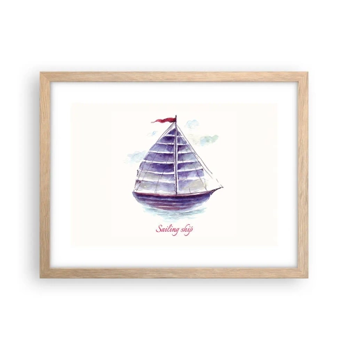 Plagát v ráme zo svetlého duba - Napnuté plachty a pokojná voda - 40x30 cm