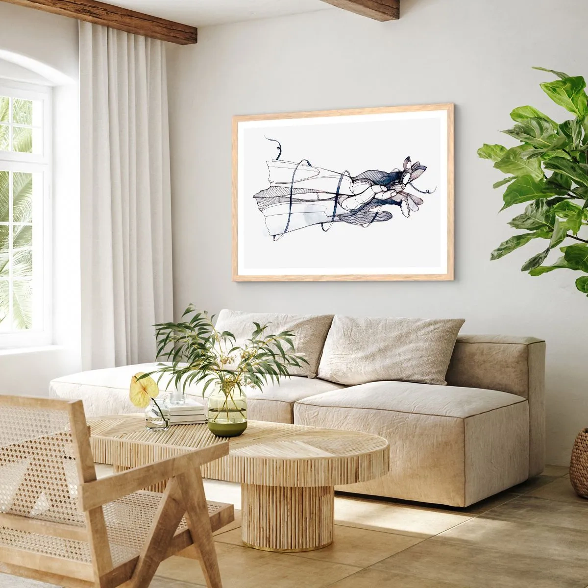 Plagát v ráme zo svetlého duba - Štúdia o dotyku - 100x70 cm