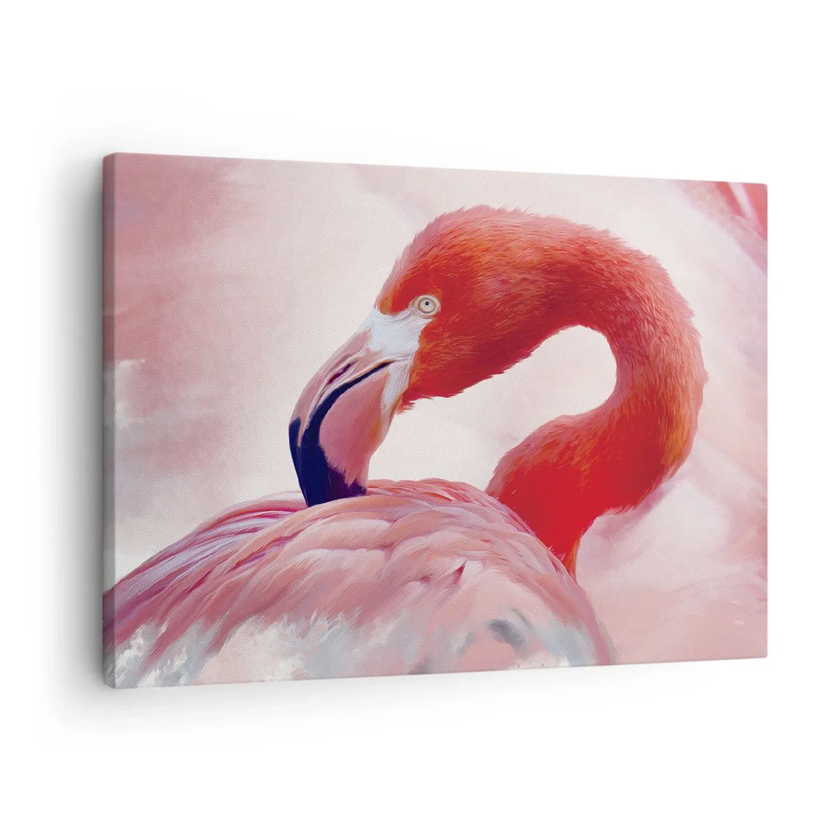 Obraz na plátne - Plameniak v ružových tónoch na svetlom pozadí - 70x50cm - Vtáčia krása - Moderná nástenná dekorácia do obývacej izby a spálne ARTTOR