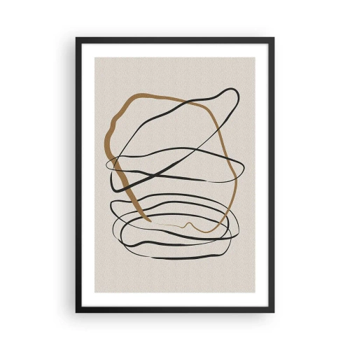 Plagát v čiernom ráme - Minimalistická abstrakcia s dynamickými líniami - 50x70cm - Kompozícia – tanec v slučke - Moderná nástenná dekorácia do obývacej izby a spálne ARTTOR