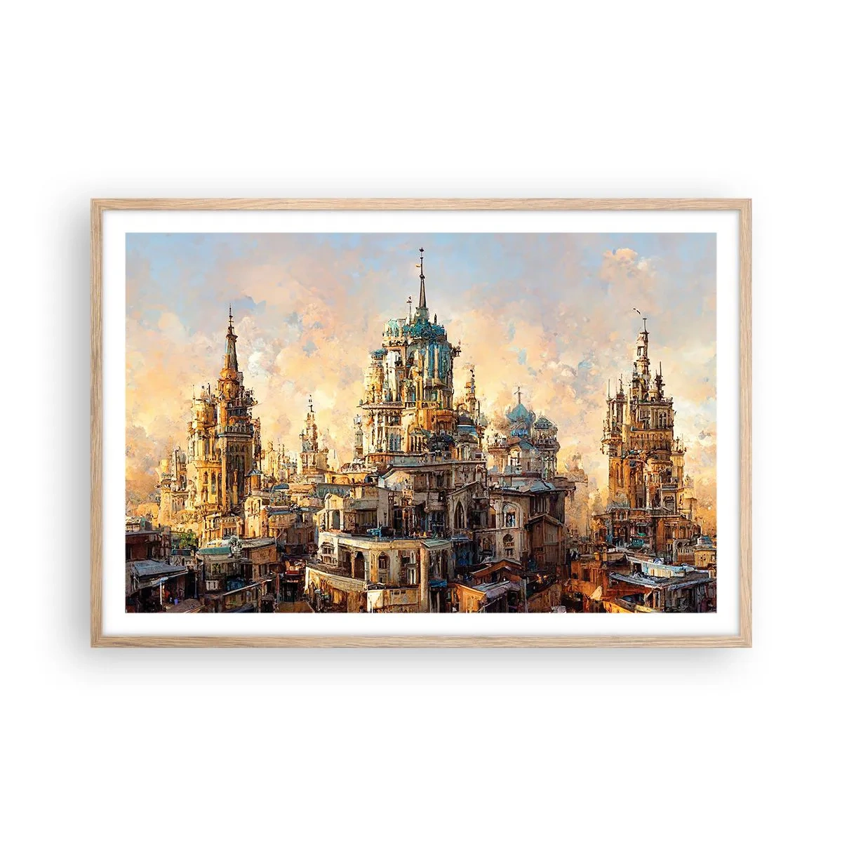 Plagát v ráme zo svetlého duba - Mesto miest - 91x61 cm