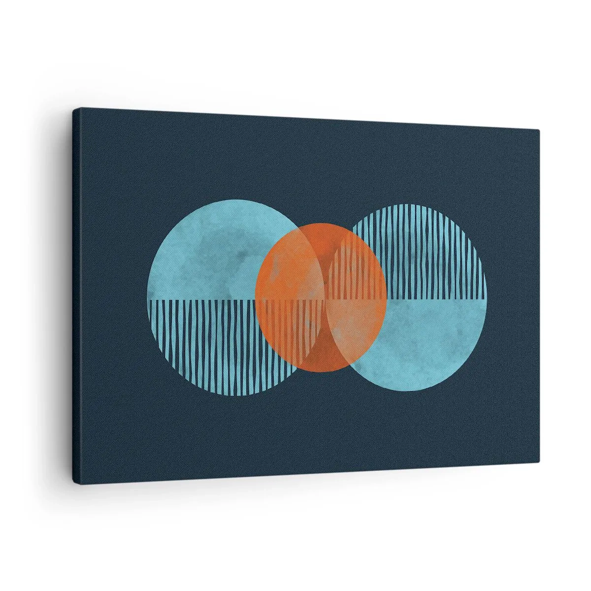 Obraz na plátne - Geometrické kruhy v odtieňoch modrej a oranžovej - 70x50cm - Symetrická kompozícia - Moderná nástenná dekorácia do obývacej izby a spálne ARTTOR
