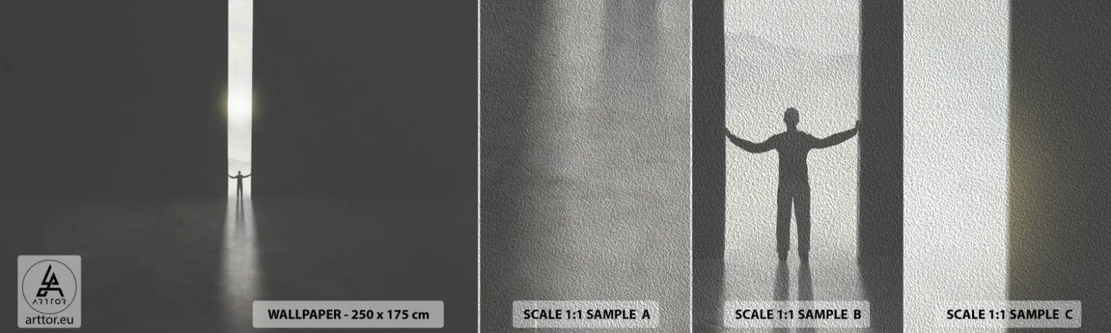 Vzorka fototapety Premium Sand - Krok k svetlej budúcnosti - Abstrakcia, Muž, Kus - 100x30 cm