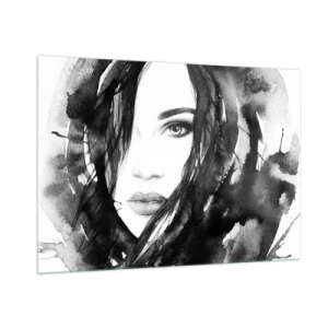 Obraz na skle - Portrét dámy v čiernej a bielej - 100x70 cm