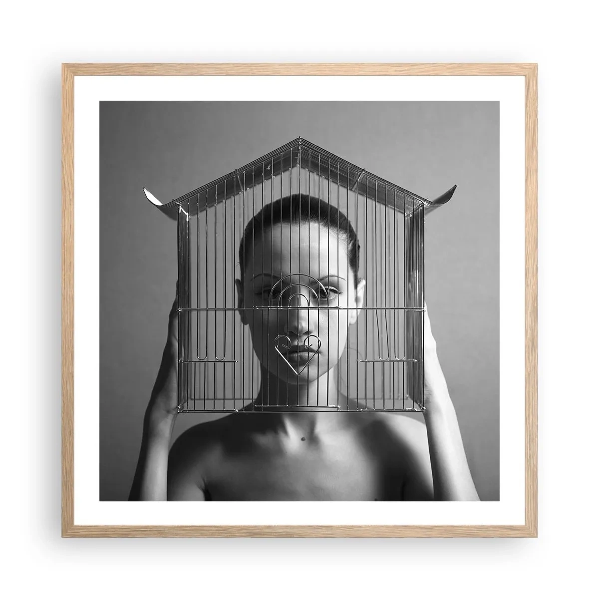 Plagát v ráme zo svetlého duba - Tak trochu surrealistický portrét - 60x60 cm