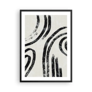 Plagát v čiernom ráme - Abstraktné čierne čiary na svetlom pozadí - 50x70cm - Napoly zastavený - Moderná nástenná dekorácia do obývacej izby a spálne ARTTOR