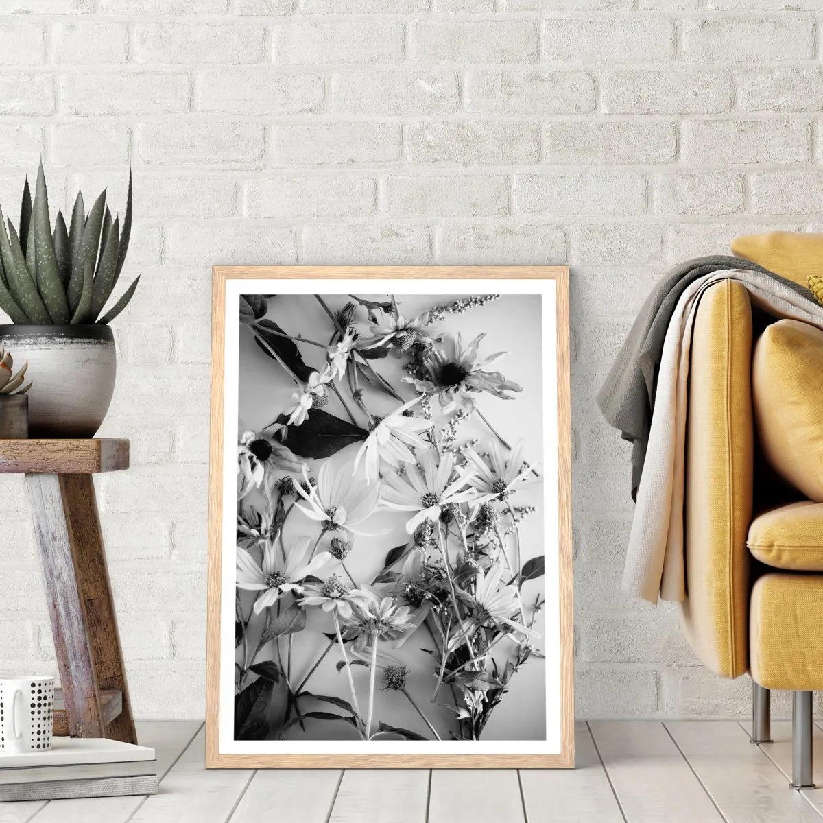 Plagát v ráme zo svetlého duba - Kvety bez kytice - 30x40 cm