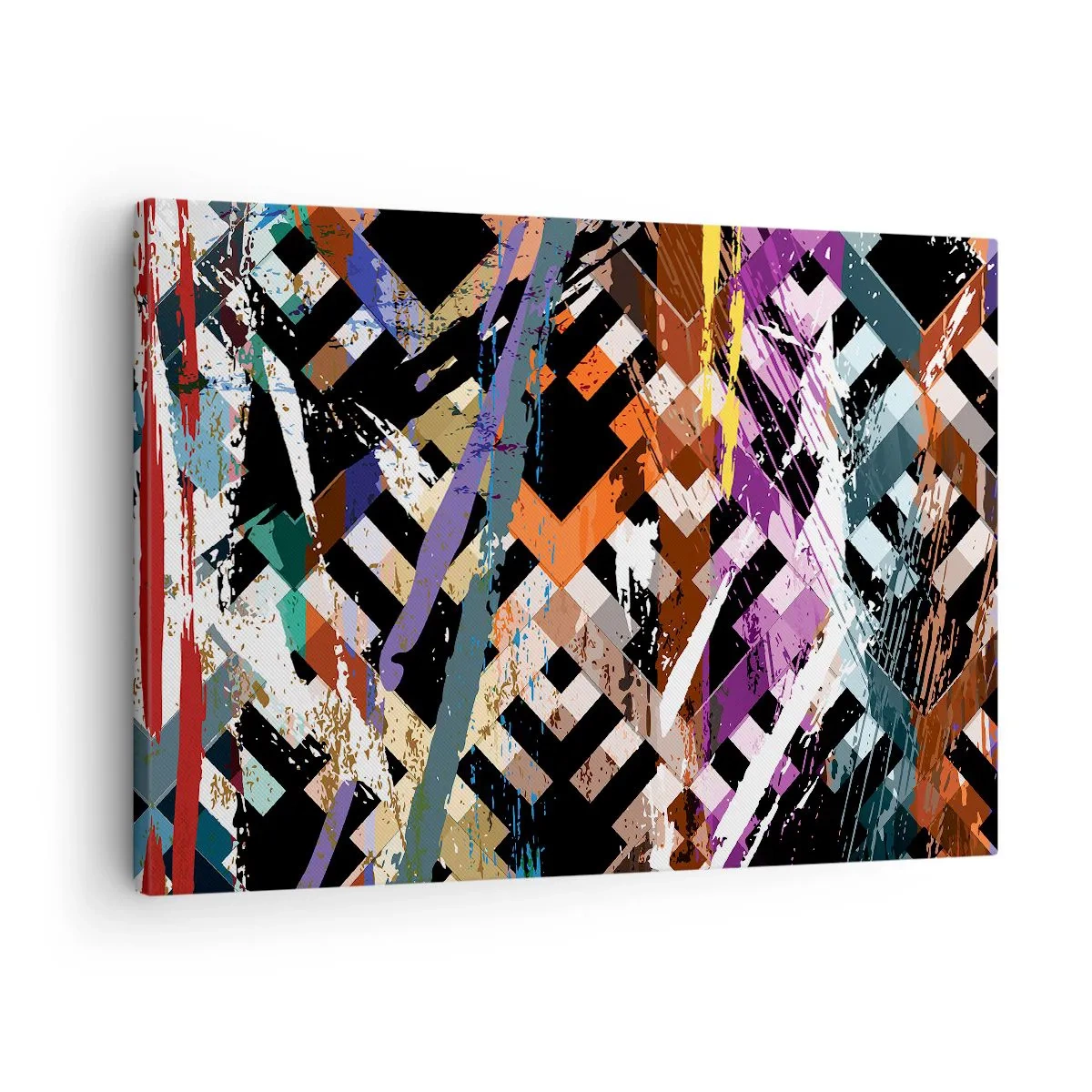Obraz na plátne - Abstraktná kompozícia s farebnými čiarami na čiernom pozadí - 70x50cm - Umocnené na druhú - Moderná nástenná dekorácia do obývacej izby a spálne ARTTOR