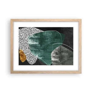 Plagát v ráme zo svetlého duba - Farebná abstrakcia so zlatou vločkou - 40x30 cm