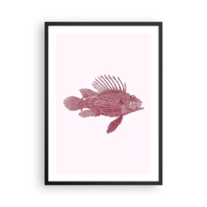 Plagát v čiernom ráme - Kreslenie rýb vo vintage štýle na svetlom pozadí - 50x70cm - Obyvateľka exotických vôd - Moderná nástenná dekorácia do obývacej izby a spálne ARTTOR