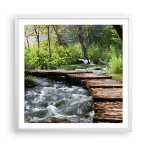 Plagát v bielom ráme - Pri spenenom vodopáde - 60x60 cm