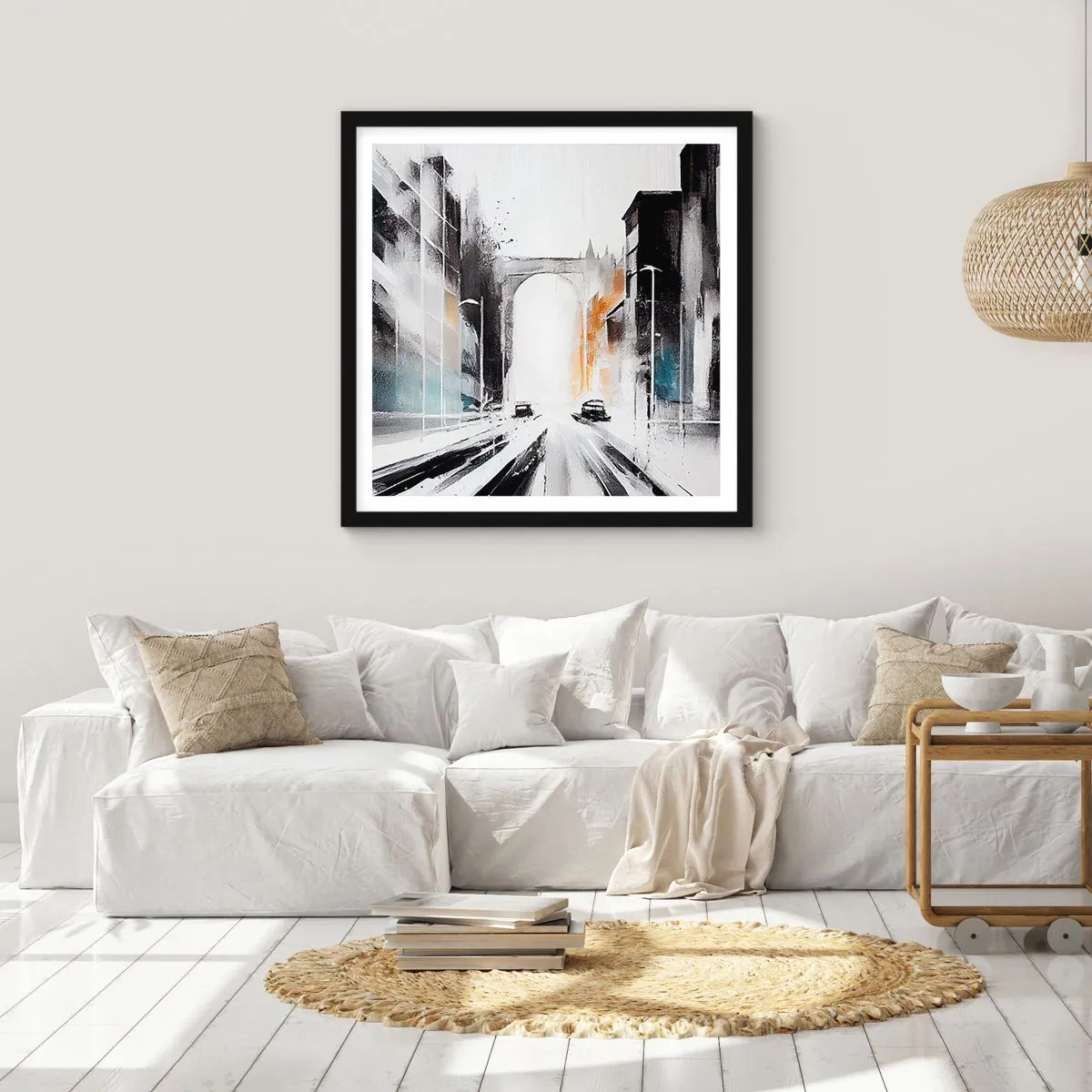 Plagát v čiernom ráme - Štúdia mesta: architektúra a pohyb - 30x30 cm