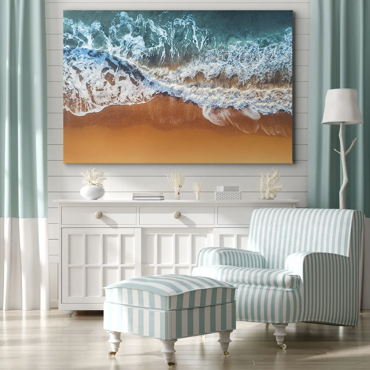 Obraz na plátne - Letecký pohľad na oceánske vlny narážajúce na breh - 70x50cm - Vždy pár - Moderná nástenná dekorácia do obývacej izby a spálne ARTTOR