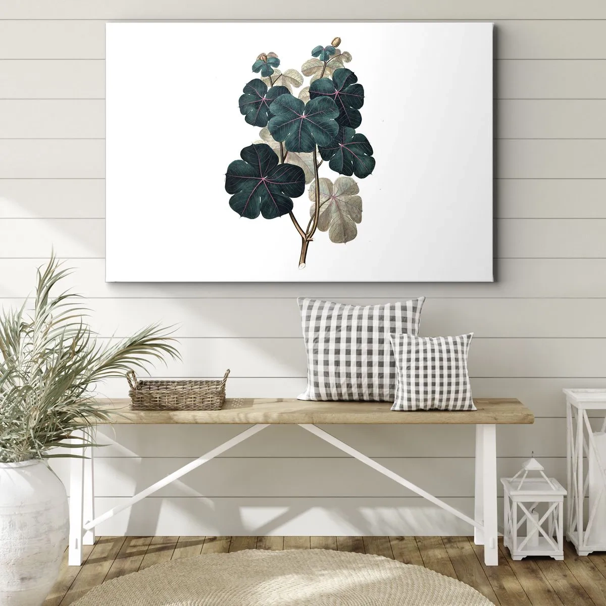 Obraz na plátne - Botanická ilustrácia s listami v odtieňoch zelenej a béžovej - 70x50cm - Zo starého herbára - Moderná nástenná dekorácia do obývacej izby a spálne ARTTOR
