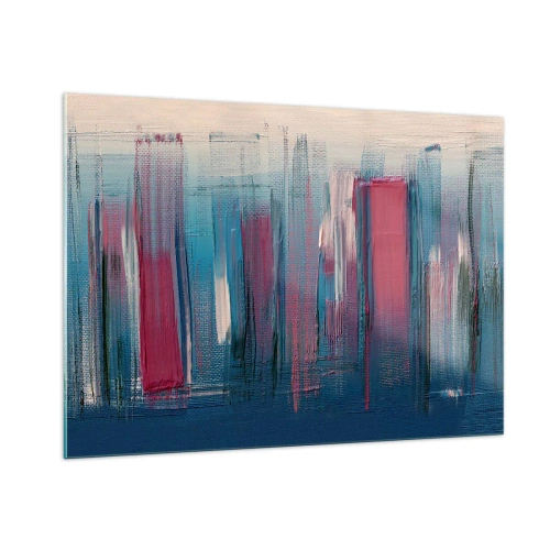 Obraz na skle - Vertikálna kompozícia v modrej a červenej - 100x70 cm